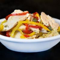 Side of Tuscan Chicken* · Thinly sliced grilled chicken breast marinated with bell peppers, thyme, and Sicilian capers.