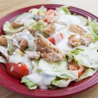 Grilled Chicken Salad · Served with lettuce, tomato, cucumber, green peppers, pita bread and your choice of salad dr...