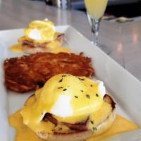 Eggs Benedict Combo · Two poached eggs, ham, hollandaise, english muffin and roasted potatoes. Choice of side.
