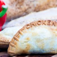 Chicken Empanada · Chicken diced in cubes, red peppers, Spanish onions and spices. 
