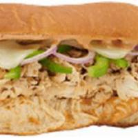 Chipotle Cheese Chicken Sub · Shredded rotisserie chicken, pepper jack cheese, green peppers, onions and chipotle ranch dr...