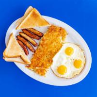 Sausage Breakfast · 5 pieces sausage, 3 eggs, choice of breakfast potatoes, and toast.