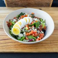 Chopped Cobb · Romaine, daily's bacon, tomato, celery, onion, hard-boiled egg, and gorgonzola crumble with ...