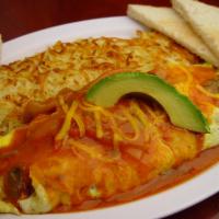 6. Spanish Omelette · Hearty omelette stuffed with diced ham, tomato, onions, bell pepper and cheese. Topped with ...
