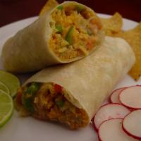 26. Burrito Mexicano · Stuffed with choice of meat, beans, rice, onions and cilantro. 