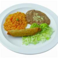 #3 Taquitos Junior Plate · One taquito with guacamole, rice and beans. 