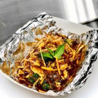 Pad Pak · Bamboo, mushroom. broccoli, carrots, napa stir-fried in curry (Gluten-Free) or brown sauce. ...