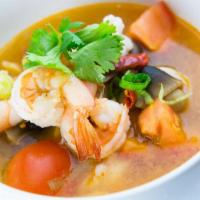 1. Tom Yum Soup · Hot and sour soup and mushroom with a touch of lemongrass. Served with your choice of style....