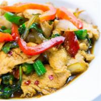1. Thai Spicy Basil · Pad Kra-Prao. Sauteed with chili, onions, green bean and basil.