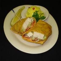 Chicken Avocado Wrapper · Tender chicken breast with Swiss cheese, bacon, shredded lettuce, tomato slices and guacamol...