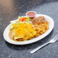 Green Chili Enchiladas · Beef, cheese or chicken. Corn tortillas stuffed with seasoned beef, cheese or white chicken,...