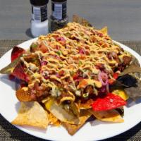 Victory Ultimate Nachos · Served with salsa, pico de gallo, jalapenos, black olives, guacamole, sour cream and with yo...