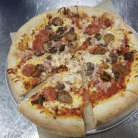 Ultimate Meat Lovers Pizza · Ham, pepperoni, meatball, Italian sausage and bacon.