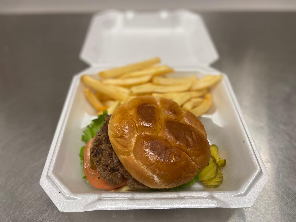 Hamburger Lunch · Lettuce, tomato and onion. Includes a choice of side. Substitute for an additional charge.