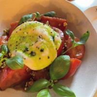 Heirloom Tomato Salad · Tutti farms heirloom tomatoes, burrata cheese,pumpkin seed brittle, basil oil, balsamic vina...