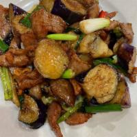 Thai Pork Eggplant · Pork, eggplant, onions, scallions. Spicy.