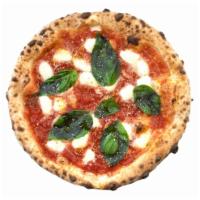 Classic Margherita Pizza · Hand Crushed Alta Cucina Tomato Sauce, Fresh Basil, a Drizzle of EVOO, and Fresh Mozzarella.