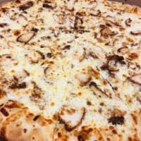 Chicken Alfredo pizza  · Grill chicken, mozzarella cheese and Alfredo sauce ( white ) 