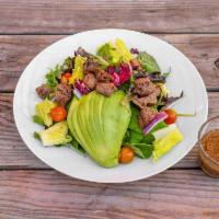 Z76. Pork Salad · Pork belly, organic mixed greens, apple, caramelized walnuts, cherry tomatoes and honey must...