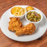 1/4 Dark Chicken · Leg & thigh served with 2 sides. Fried or crispy grilled.