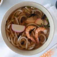 Seafood Udon · Seafood with noodles in light broth.