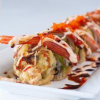 Monster Roll · In: Spicy tuna, cram cheese and shrimp tempura. Out: Avocado, crab meat, deep fried spicy sa...