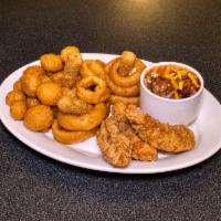 The Arctic Ice Platter · Chicken tenders, cheese sticks, onion rings, mushrooms and meatballs.