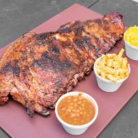 Whole Slab of Ribs w/3sides · Full Rack of ribs. Ribs are pre-seasoned with our secret house blend of spices. Grilled over...