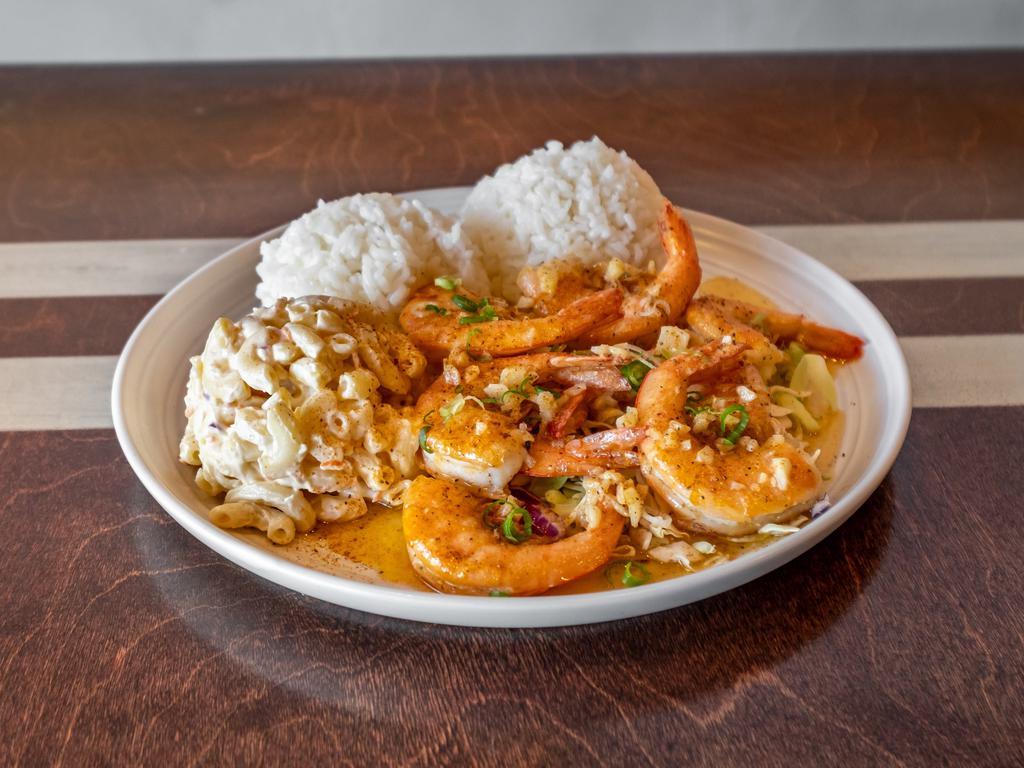 24. Garlic Shrimp Plate · Prawns sauteed with rich garlic, green onion, and butter with pepper.