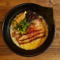 Tonkotsu Ramen · Pork broth, sesame oil, cha-shu poirk (marinated braised pork belly), menma (Japanese bamboo...