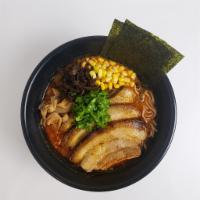 Spicy Miso · Spicy pork broth, miso, cha-shu pork (marinated braised pork belly), menma (Japanese bamboo)...