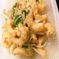 Pepper and Salted prawns 椒盐大虾 · Crispy prawns pan fried with jalapeno, onion and green onion in our special salt and pepper ...