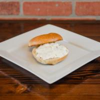 Bagel with Cream Cheese · Boiled and baked round bread roll. Soft mild cheese.