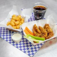 5 Piece Tenders Combo · Served with soft drink and crispy tots.