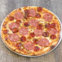 All Meat Pizza · Pepperoni, Canadian bacon, Italian sausage, bacon, hamburger beef.