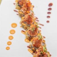 J7. Crispy Spicy Tuna Roll · Crispy sweet rice spring roll topped with spicy tuna in chef's sauce.