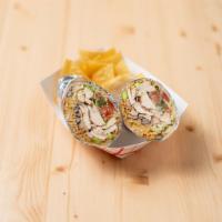 Burrito · Brown rice, lettuce, cheese, black beans, edamame, pico de gallo, avocado crema, flour torti...