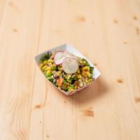 Charred Corn Salad · Charred Corn, Black Beans, Peppers, Pickled Red Onion, Citrus Dressing