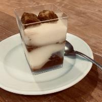 Tiramisu' (monoportion) · Made with delicious mascarpone and Italian custard, whipped cream, inside vanilla sponge wit...