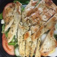 Athenian Chicken Salad · Grilled marinated chicken breast over a diced Greek salad. Served with olive oil and vinegar...