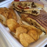 Brooklyn Panini platter  · Italian seasoned grilled chicken, fresh mozzarella and roasted and balsamic vinaigrette pres...