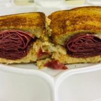 Hot Pastrami Sandwich Platter · Grilled pastrami on grilled rye bread with deli mustard.