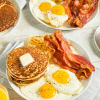Big Breakfast Platter · Pancakes, bacon and egg.