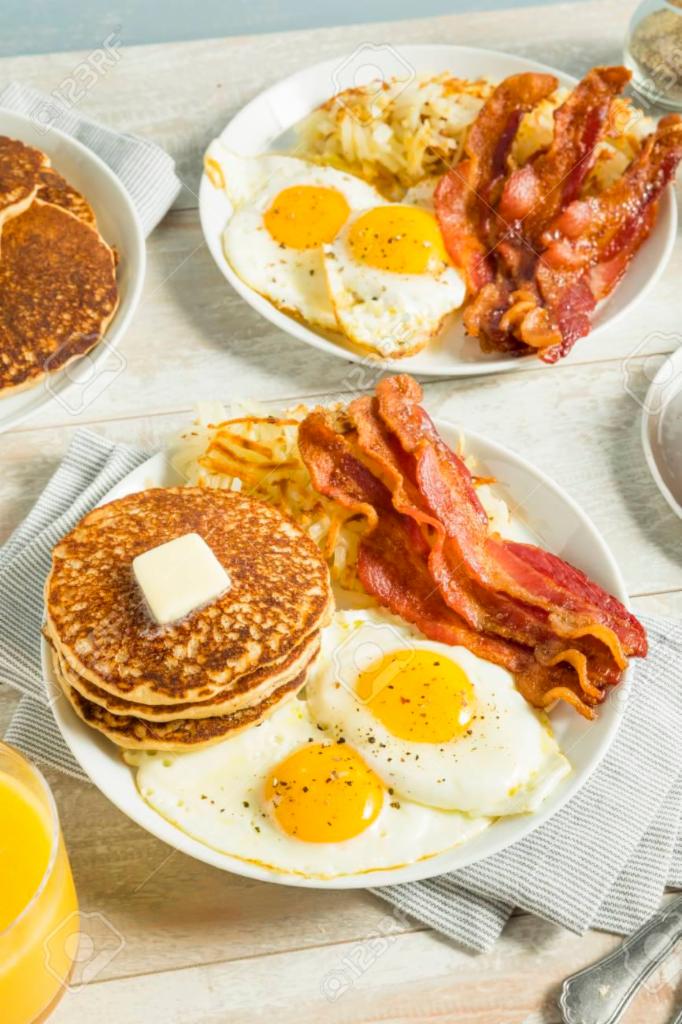 Big Breakfast Platter · Pancakes, bacon and egg.