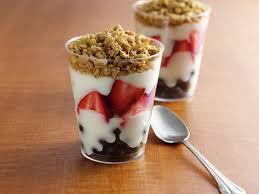Yogurt Parfait · Vanilla or strawberry flavored yogurt with fresh strawberries and blueberries.