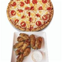 #3 Pizza and Wings Combo · One 2 toppings pizza, 1 LB wings, ranch not included
