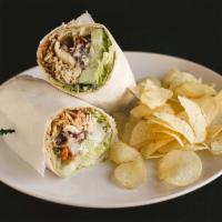 Chicken Ranch Wrap · Grilled chicken, romaine lettuce, cucumbers, red onions, crispy bacon and cool ranch dressing.