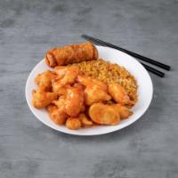 C9. Sweet & Sour Chicken Combo Plate · Served with roast pork fried rice and egg roll.