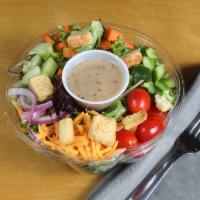 Veggie Salad · Cucumber, red onion, carrot, tomato, bell pepper and Wisconsin cheddar cheese served with yo...