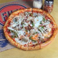 Whole Engine Pizza · Our famous sauce with mild Italian sausage, mouth watering meatballs, pepperoni, roasted oni...